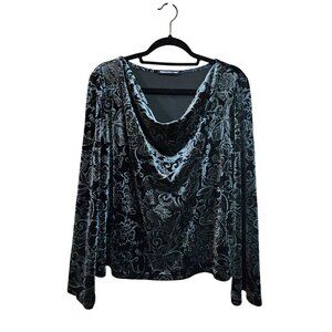 Briggs New York Black & Silver Velvet Floral Cowl Neck Long Sleeve Top Womens Si